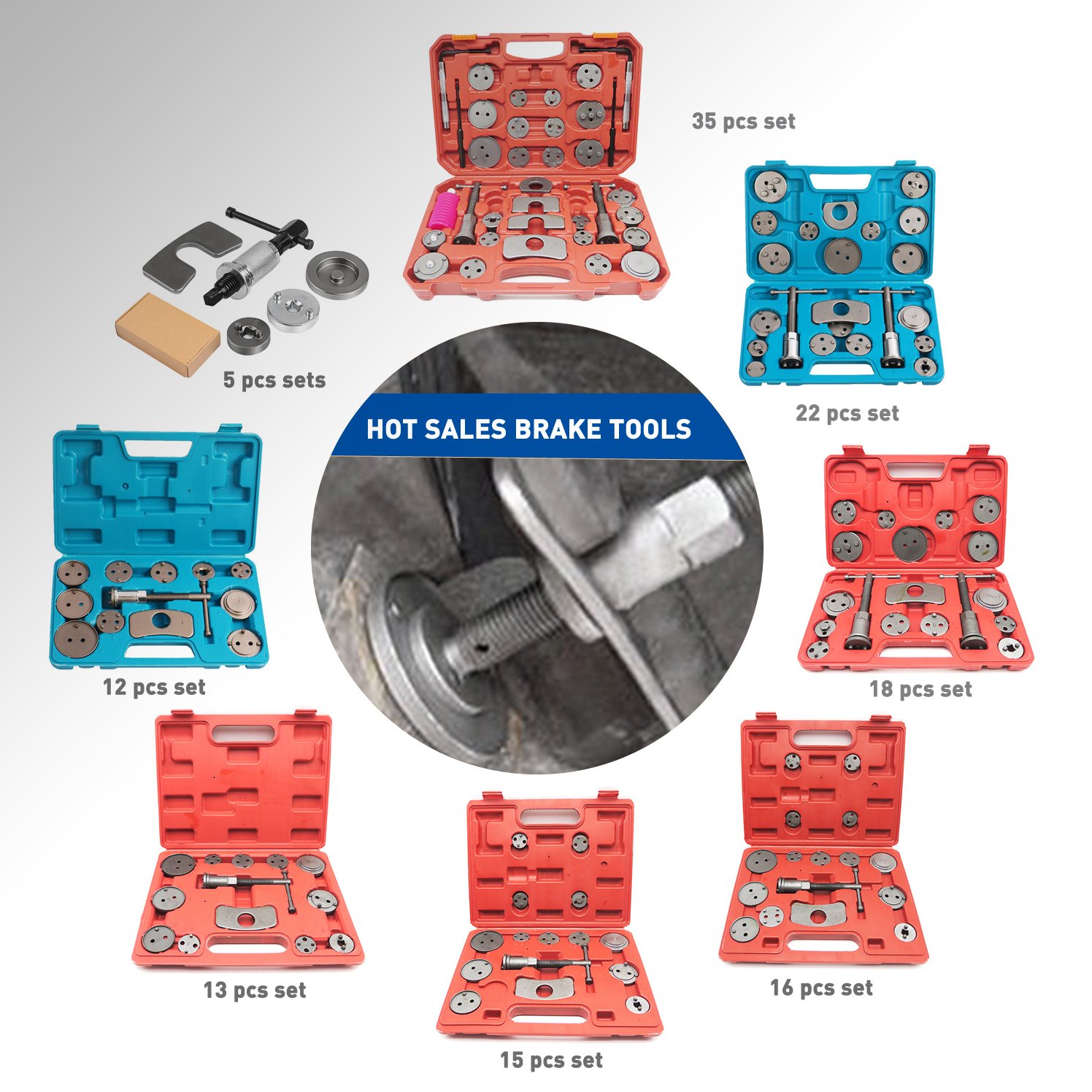 35 Pcs Car Repair Pad and Caliper Adapter Reset Piston Rewind Compressor Service Wind Back Set Disc Brake Caliper Tool Kit